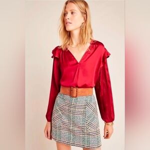 Anthropologie Dolan Left Coast Sloane Blouse Wine Red Satin